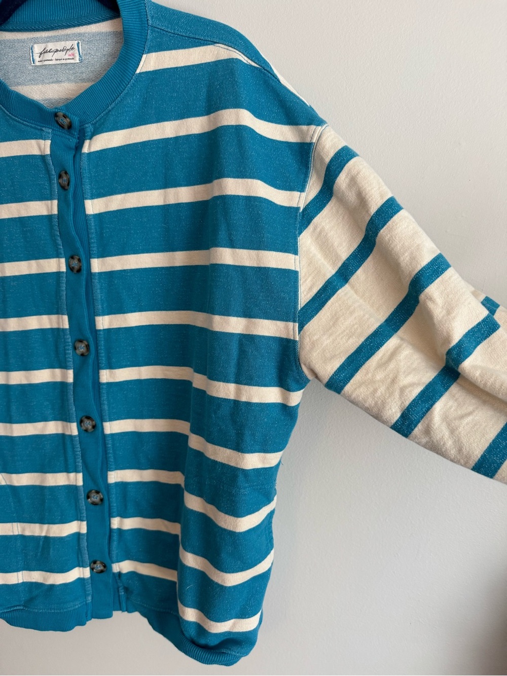 Free people xs classic striped cardigan sweatshirt button down oversized - Picture 3 of 13